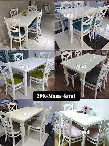 Masa və oturacaq dəstləri: Masa və 6 stul dəsti – Xmd • Komplekt: 1 yemək masası + 6 ədəd stul — 174