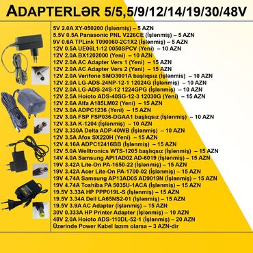 Fizika: Adapterlər “5/5,5/9/12/14/19/30/48V 0,5/1/2/3/4/5A” ⭐5V 2.0A XY-050200