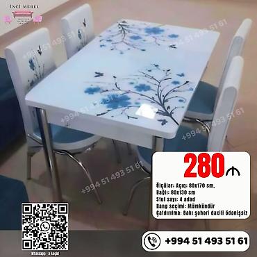 l masalar: Mətbəx üçün, Yeni, Açılan, Dördbucaq masa, 4 stul — 1