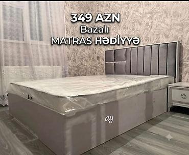 Çarpayılar: Bazalı tək nəfərlik çarpayı – modern dizaynlı başlıqla. Rəng: boz — 1