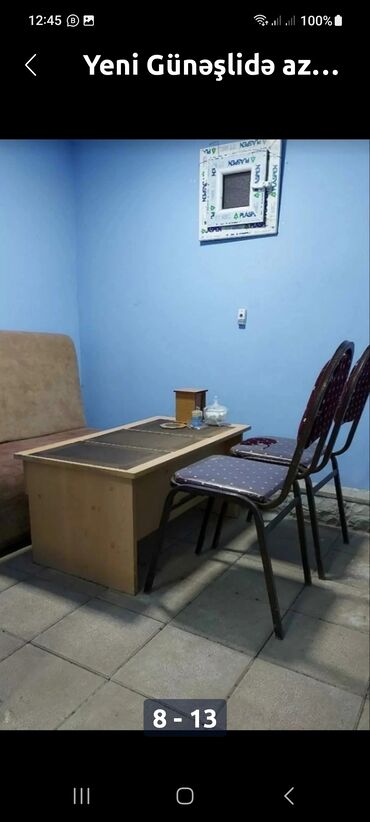 Restoran mebeli: 4 otaq bir zaldı.Ayaqyolusu və çöldə 6 kvadrat yeri var.Hazırda dərzi — 4