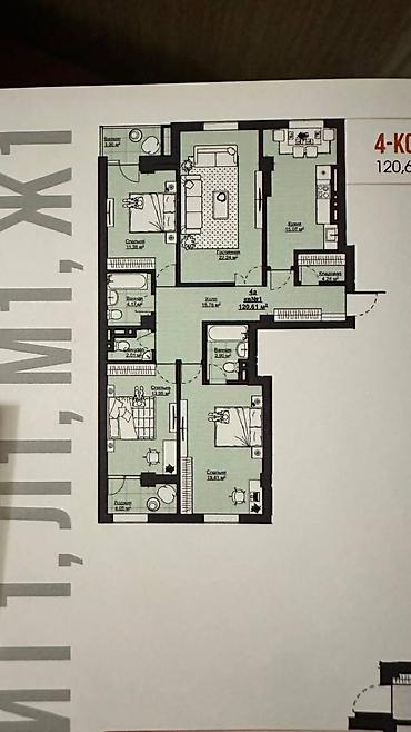 4 комнатный квартира: 3 комнаты, 120 м², Асанбай мкр 6 этаж, ПСО (под самоотделку) — 5