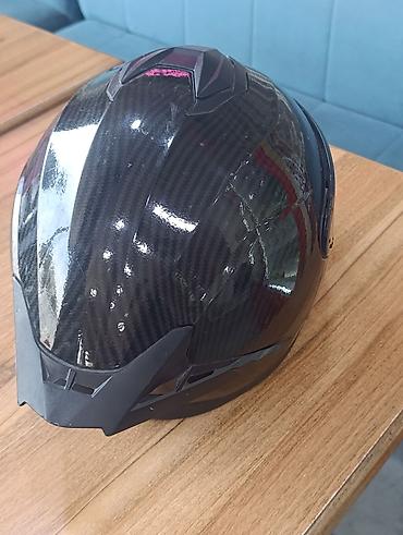 motor kaski: Tam üz örtüklü moto dəbilqə – karbon lif naxışlı, qara rəng — 2