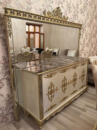 mermer panel: Klassik üslubda dəst mebel - Yemək masası və 6 nəfərlik stul: qəhvəyi — 6