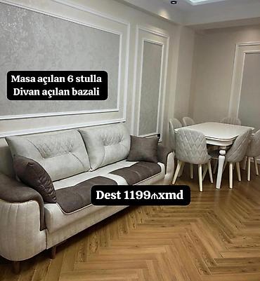 prixoji mebel 2025: Qonaq otağı dəsti - Açılan masa + 6 ədəd stul - Bazalı açılan divan - — 1