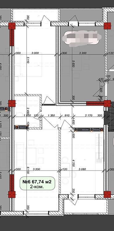 газета рио токмок квартиры продажа: 2 комнаты, 68 м², Элитка, 6 этаж, ПСО (под самоотделку) — 2