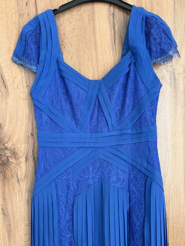 синие вязаное платье: Вечернее платье, Длинная модель, Шифон, Без рукавов, XS (EU 34), S (EU 36)