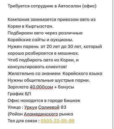 работа помощник повара без опыта оплата ежедневно: Талап кылынат Сатуучу консультант га Унаа салону, Иш тартиби: Алты күндүк, Сатуудан %, Толук жумуш күнү