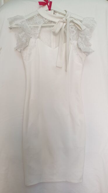 вечернее белое платье: Вечернее платье, Коктейльное, Короткая модель, Без рукавов, XS (EU 34)