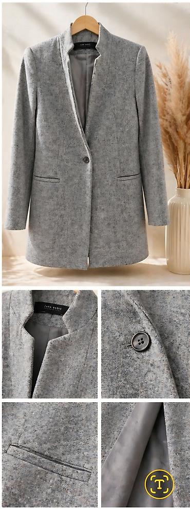 prsluk s: Sivi elegantni ženski kaput/sako duže dužine (blazer kroj) - Brend — 1
