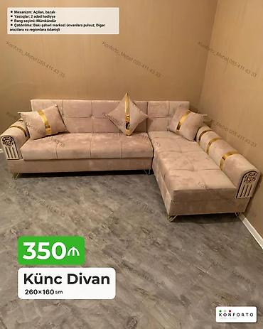 Divanlar: Künc Divan – 260×160 sm - Mexanizm: açılan, bazalı (yataq funksiyalı — 1
