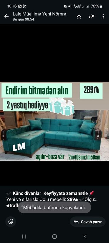 Qonaq otağı dəstləri: Künc divan, Bazalı, Açılan, Kitab