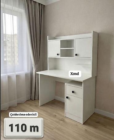 ağıllı lovhə qiyməti: Ağ rəngli yazı/kompüter masası – üst şkaflı model - Geniş iş səthi — 1