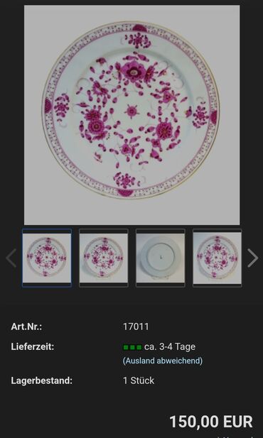 Ostali antikviteti: Tanjiri 8 kom.Meissen Indian Pink Flowers.4g. Meissen tanjiri 8 — 3