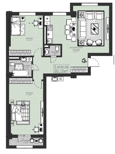Продажа квартир: 2 комнаты, 90 м², Элитка, 8 этаж, Без ремонта