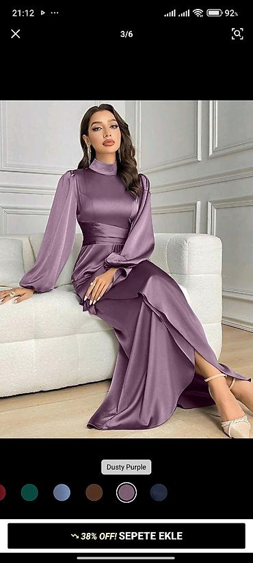 qar qız geyimi: Zərif axşam/gecə libası – Dusty Purple rəng - Uzun, axıcı ətəkli — 3