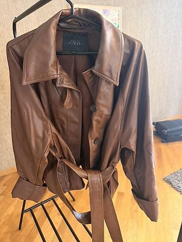 deri kurtka: Qadın üst geyimləri paketi 1) Zara qısa jaket – açıq bej rəng — 5