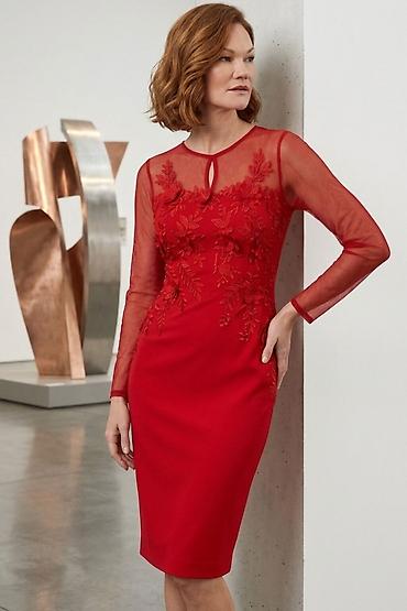 massimo dutti baletanke: Crvena elegantna haljina s čipkom i tilom - Kroj: uska silueta do — 1