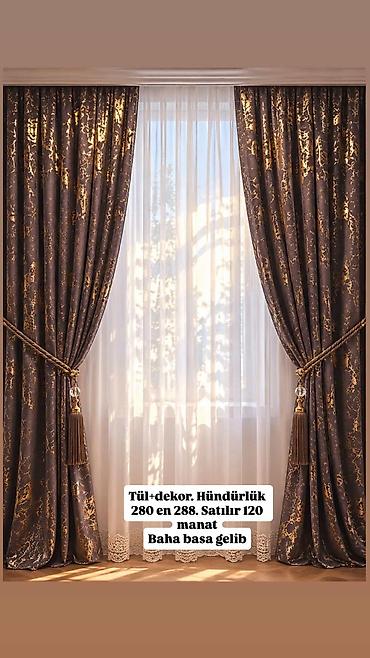 atlas perde: Tül + dekor pərdə dəsti - Hündürlük: 280 sm - En: 288 sm - Material — 1