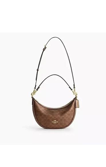 bag: Сумка Coach Luna Shoulder Bag, коричневая, фирменный монограмный принт — 4