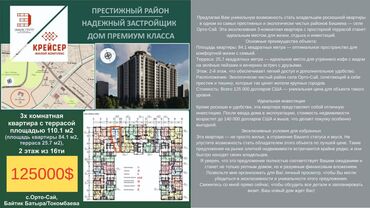 элитные квартиры под самоотделку в бишкеке: 3 комнаты, 110 м², 2 этаж, ПСО (под самоотделку)