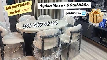 Açılan masa + 6 stul dəsti - Masa: oval formalı, açılıb-böyüyə bilən