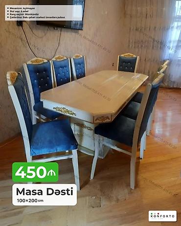 Masa və stul dəsti - Masa ölçüsü: 100×200 sm - Mexanizm: açılmayan -