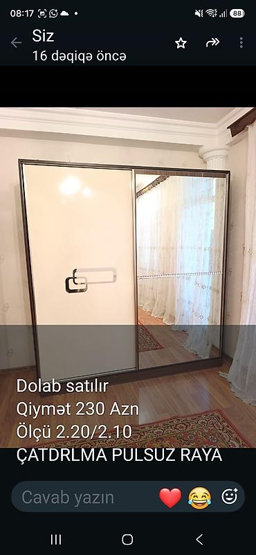 Sürgülü qapılı dolab - Ölçü: 2.20 x 2.10 m - Bir qapı tam güzgülü lalafo.az -da Sürgülü qapılı dolab - Ölçü: 2.20 x 2.10 m - Bir qapı tam güzgülü