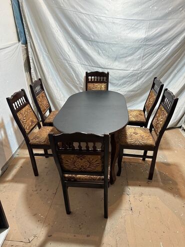 işlenmiş masa desti: Qonaq otağı üçün, İşlənmiş, Açılan, Yumru masa, 6 stul, Türkiyə