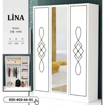 горка мебель: Yeni, Açılan, 3 qapılı Düz dolab, Qarderob, paltar dolabı