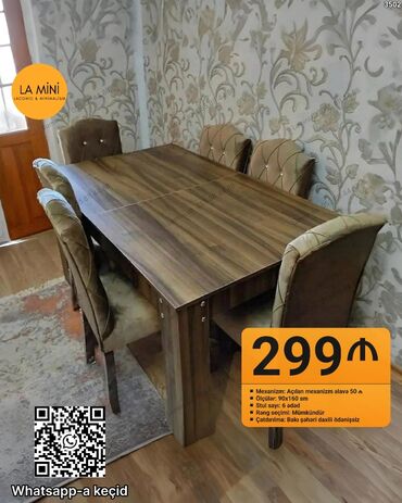 quxna ustolu: Mətbəx üçün, Açılan, Dördbucaq masa, 6 stul