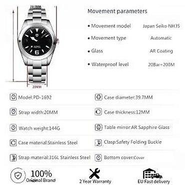 Ručni satovi: Pagani Design PD-1692 -Crna/Black- Rolex Air King -Automatik Potpuno — 11