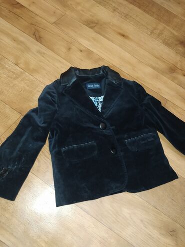 кожанный пиджак: Стильный бархатный пиджак с кожаными вставками на 1,5 -2 года