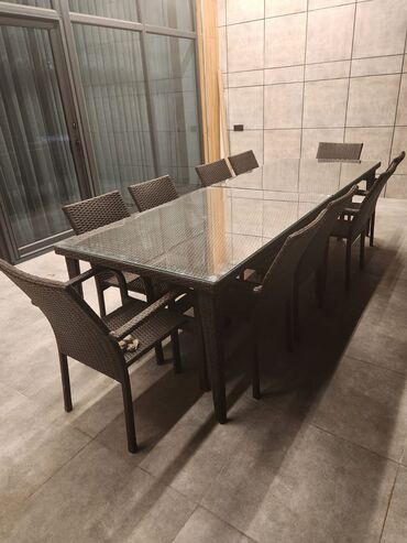 стол и стулья для дачи: Новый, Прямоугольный стол, 10 стульев, Нераскладной, Со стульями, Плетеный, Турция