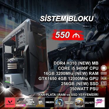 gtx 1650 qiymeti: Sistem Bloku "Molten DDR4 Gaming Core i5 9400F GTX1650” DDR3 qiymətinə