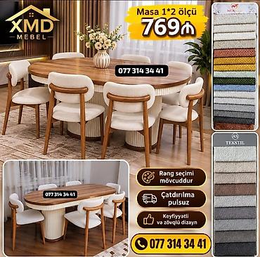 ustullar: Masa və stul dəsti – Xmd - Komplektlər: - Masa 1×2 m + 6 stul - — 6