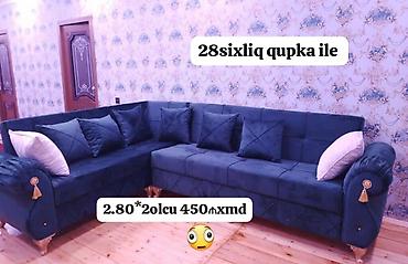 Künc və dəst yumşaq mebellər - Şəkil 1: Tünd mavi L formalı künc