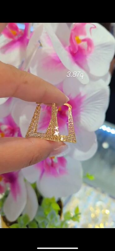 Sırğalar: Sırğa, Sarı qızıl, 585 Əyar, 123 g, Ödənişli çatdırılma, Ünvandan götürmə — 15