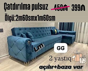 Künc divan – açılır və bazalı model - Ölçü: 2 m 60 sm x 1 m 60 sm -