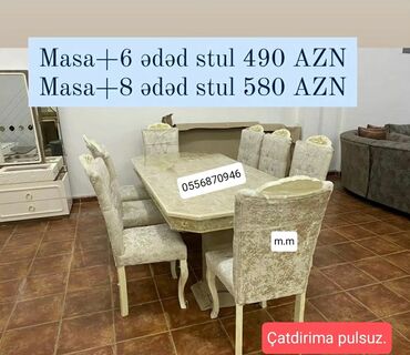 metbex mebli: Qonaq otağı üçün, Yeni, Açılmayan, Dördbucaq masa, 6 stul