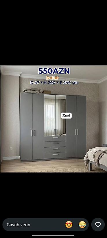 Dolablar: Yeni, 5 qapı, Güzgülü, Boz, Açılan, Düz dolab — 1