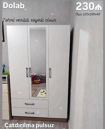 dəmir rəflər: Məhsul: Üç qapılı paltar dolabı Ölçü: 120 x 195 x 45 sm Qiymət — 1