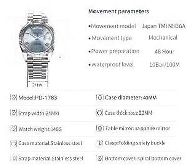 Ručni satovi: PAGANI DESIGN PD-1783 - 40mm - Meteor Bela - Rolex Day-Date Potpuno — 13