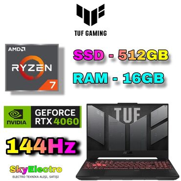 ASUS: Yeni ASUS TUF Gaming, 15.6 ", AMD Ryzen 7, 512 GB, Ünvandan götürmə, Pulsuz çatdırılma, Ödənişli çatdırılma