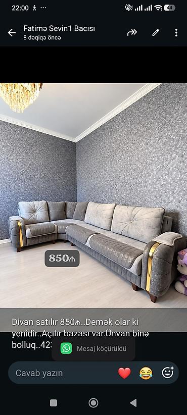 Divan satılır 850₼. Demək olar ki yenidir. Açılır bazası var.Ünvan