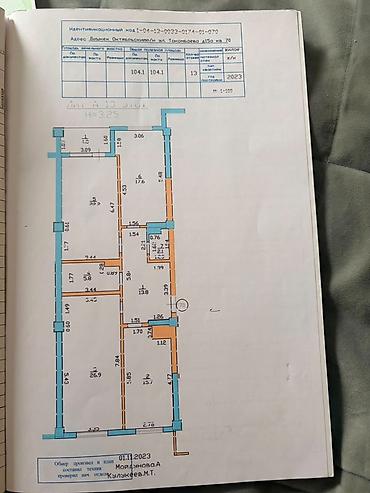 трёхкомнатную квартиру: 3 комнаты, 104 м², Асанбай мкр Элитка, 1 этаж, ПСО (под самоотделку) — 1
