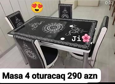 Masalar və oturacaqlar: Mətbəx üçün, Yeni, Açılan, Dördbucaq masa, 4 stul — 1