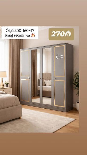 qardirob: - Dörd qapılı paltar dolabı - Ölçü: 200 × 160 × 47 sm - Ön hissədə 2 — 1