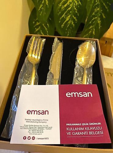 Столовые приборы: Emsan markalı qızılı rəngdə çəngəl–qaşıq–bıçaq dəsti (18 parça) - — 2