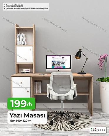 ref: Düz masa, Stulsuz, Polkalı, Siyirməli, Sadə laminat — 1